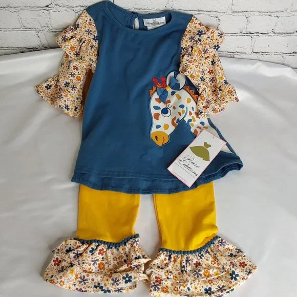 'RARE EDITIONS' TOP & PANTS GIRAFFE OUTFIT 2-PIECE SET